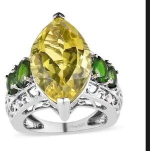 Natural Chrome Diopside Marquise Verde Quartz Ring Vermeil YG Plate